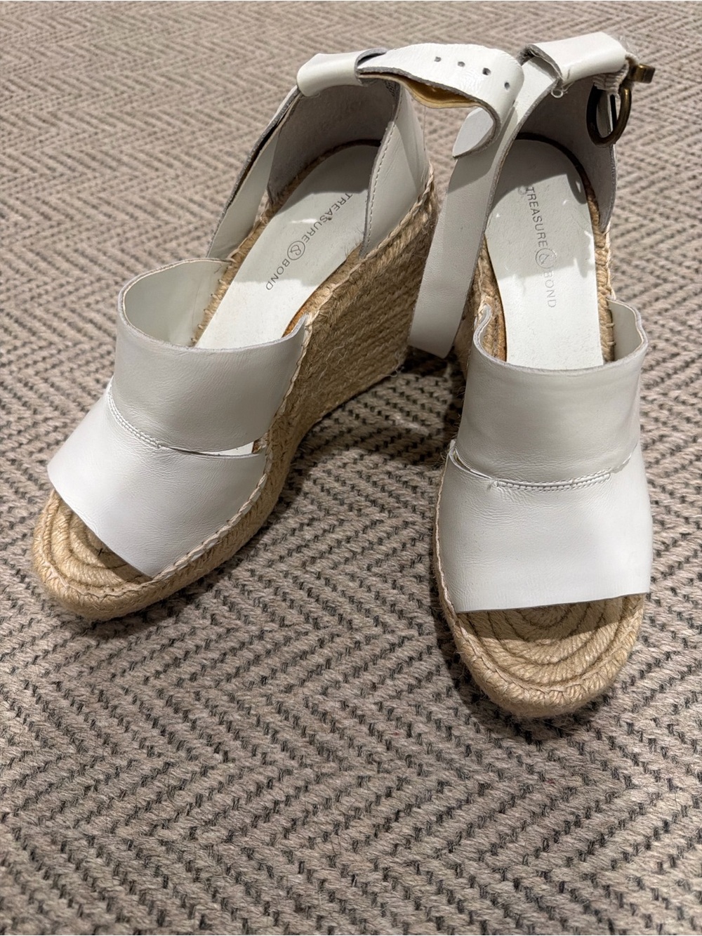 Treasure & Bond White Leather Espadrille Wedge Sandals with Ankle Strap